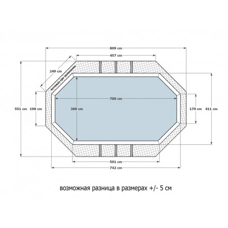 Деревянный сборный бассейн 700 х 370 см "Байкал-2" от Кристалл глубиной 115 см, овальный морозоустойчивый