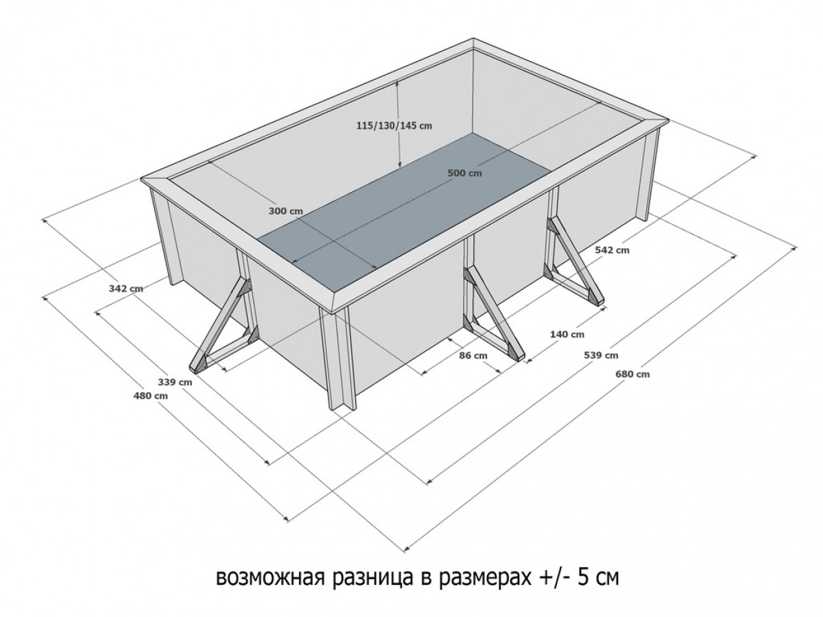 Деревянный сборный бассейн "Китой" 500 х 300 х 130 см от Кристалл глубиной 130 см, прямоугольник морозоустойчивый