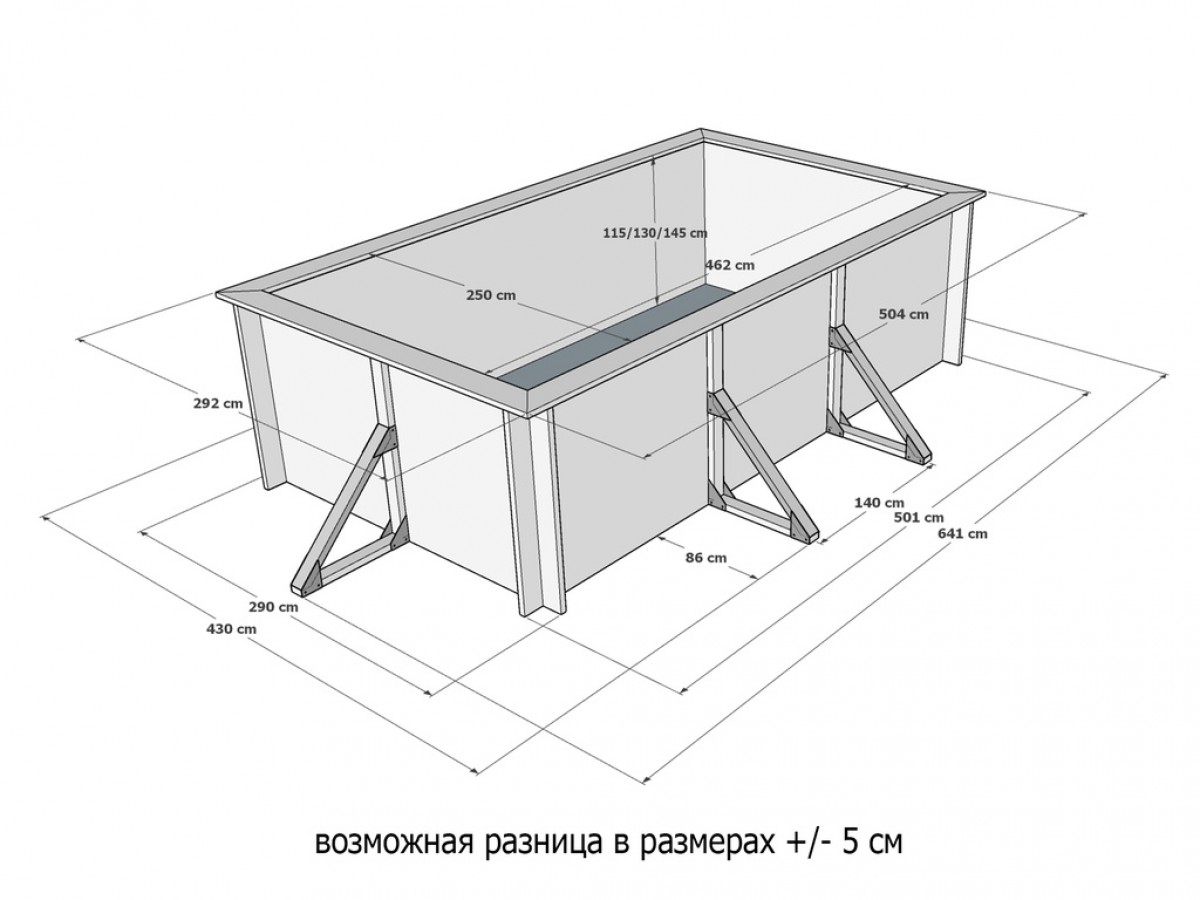Деревянный сборный бассейн "Витим" 460 х 250 х 130 см от Кристалл глубиной 130 см, прямоугольник морозоустойчивый