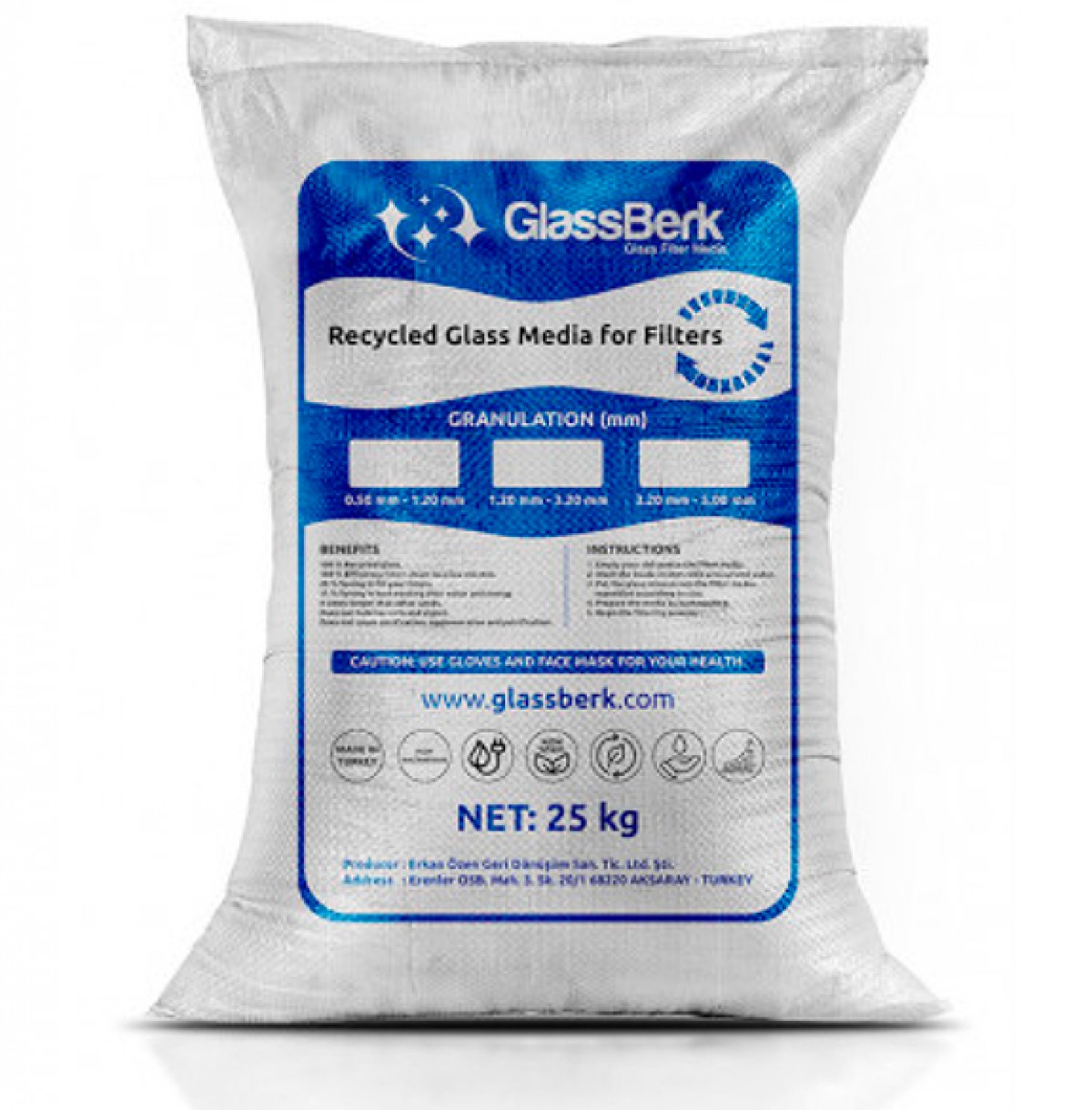 Песок стеклянный 1.2-3.2 мм, GlassВerk, мешок 25 кг